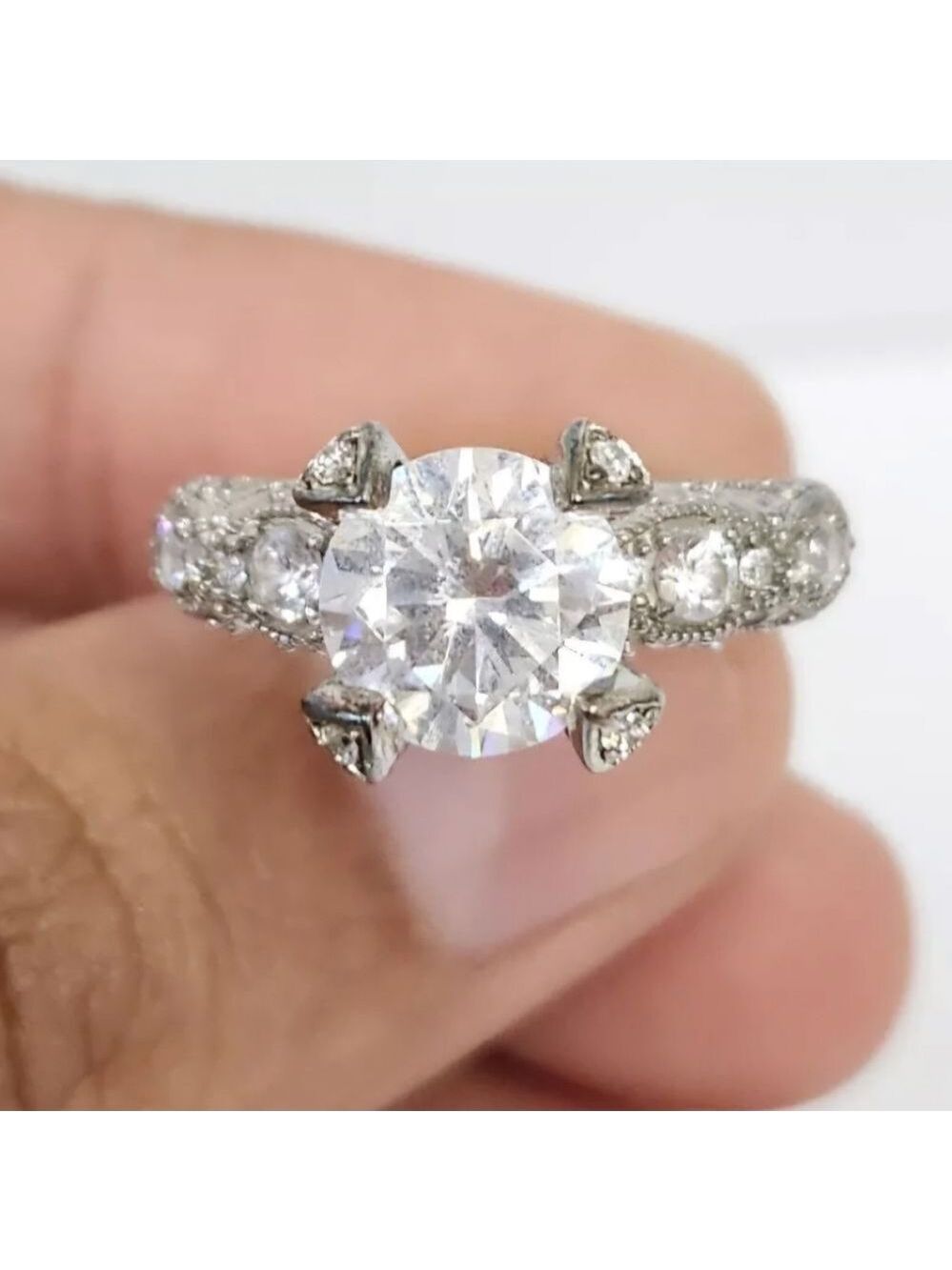 Solitaire Ring Simulated Diamond Sterling Silver NWOT